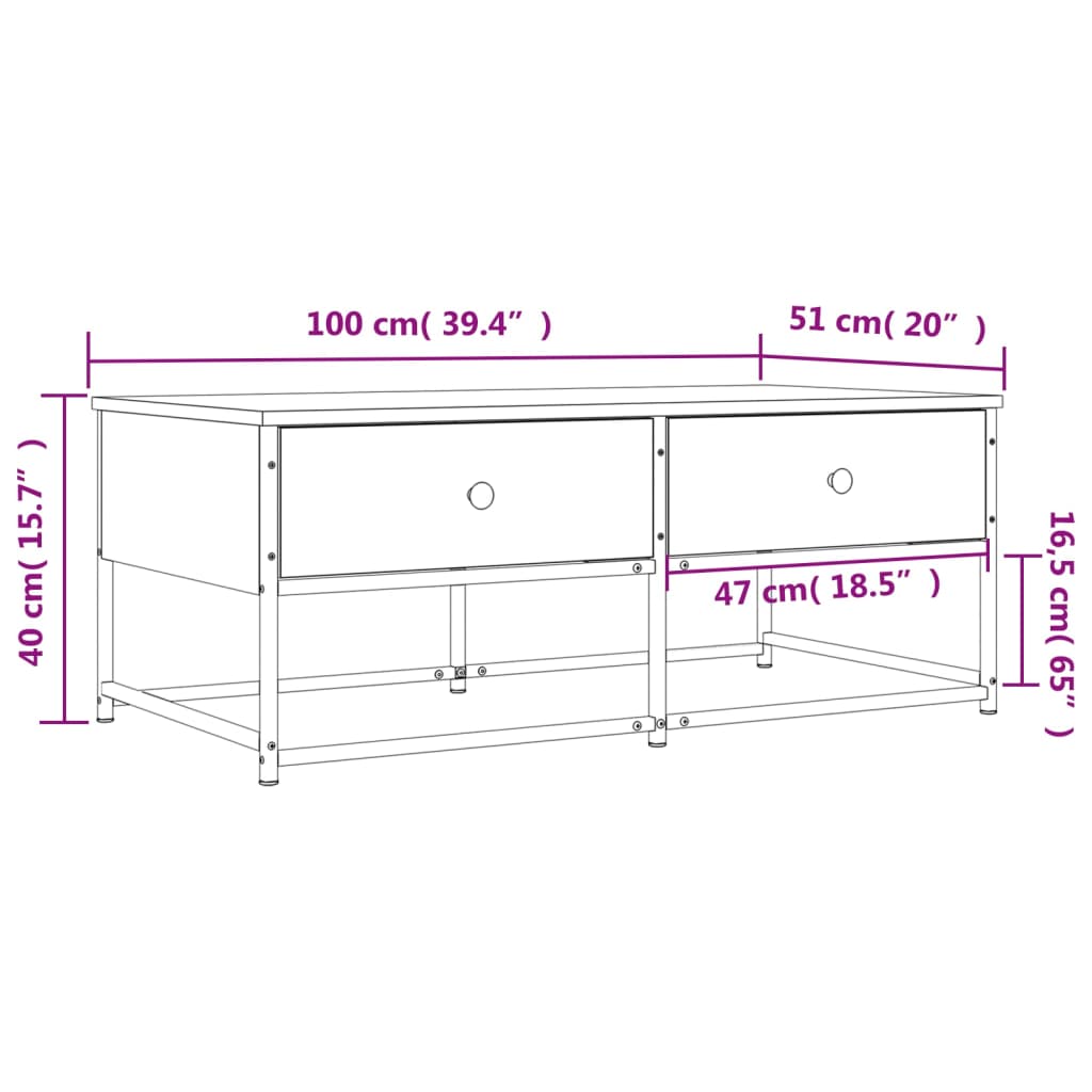 vidaXL Mesa de centro 100x51x40cm derivados de madeira cinzento sonoma