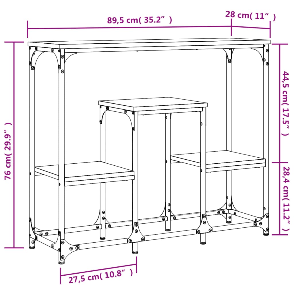 vidaXL Mesa consola 89,5x28x76 cm derivados de madeira carvalho fumado