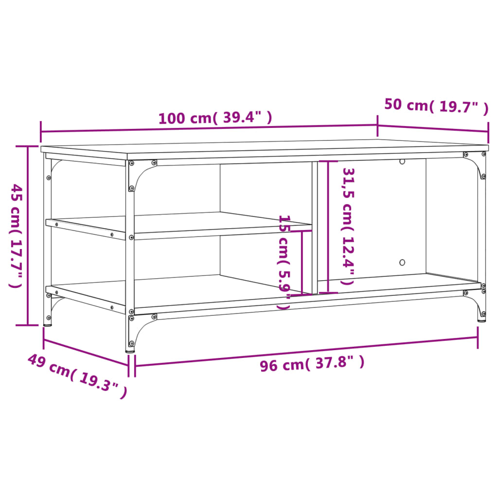 vidaXL Mesa de centro 100x50x45 cm derivados madeira carvalho sonoma