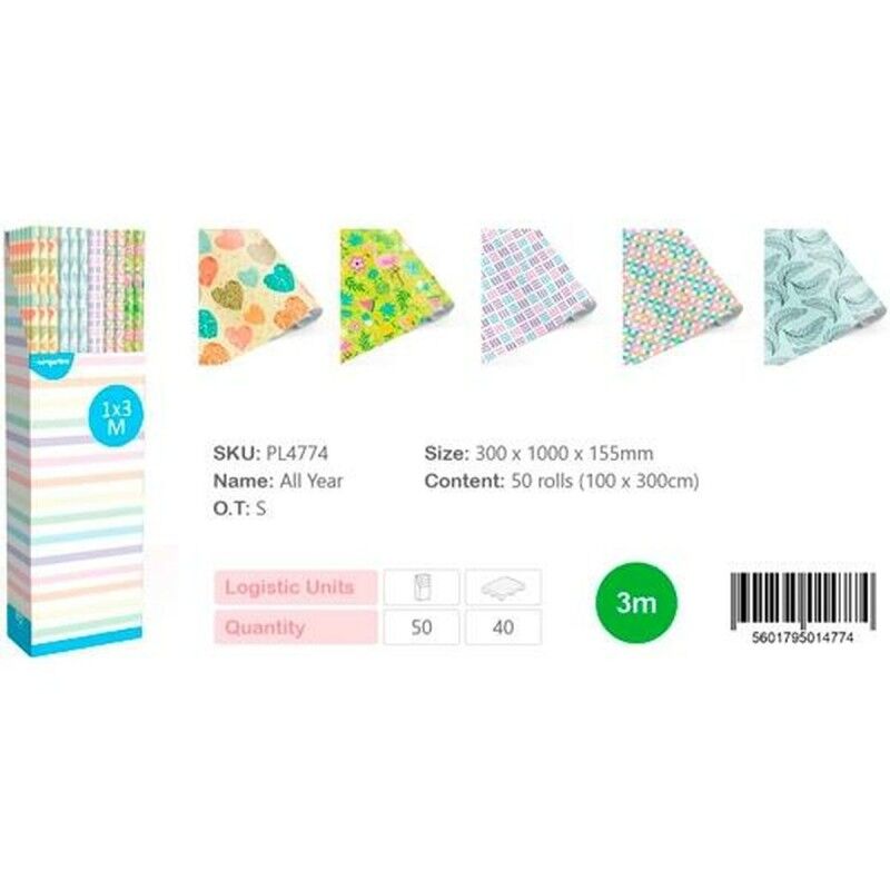 Europrice|Papel de Embrulho Europrice Multicolor Rolo 1 x 3 m (50 Unidades)