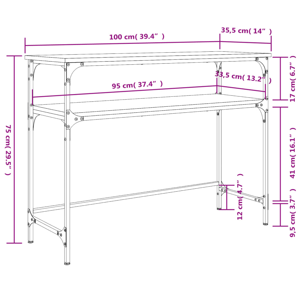 vidaXL Mesa consola 100x35,5x75 cm derivados de madeira preto