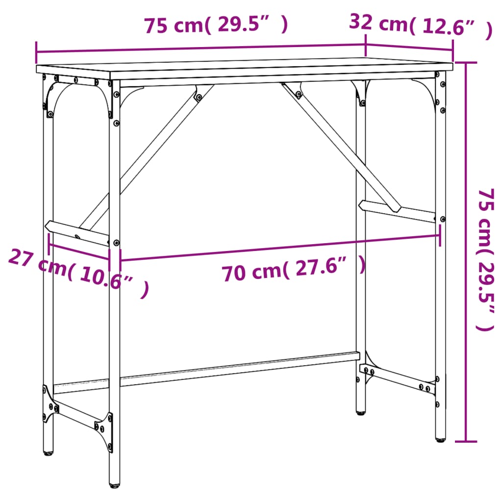 vidaXL Mesa consola 75x32x75 cm derivados madeira carvalho castanho