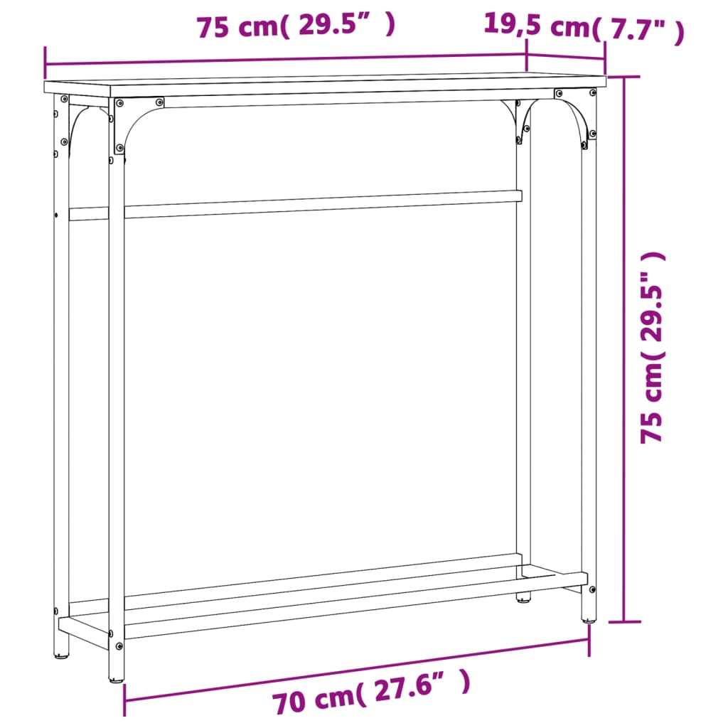 vidaXL Mesa consola 75x19,5x75 cm derivados de madeira carvalho fumado