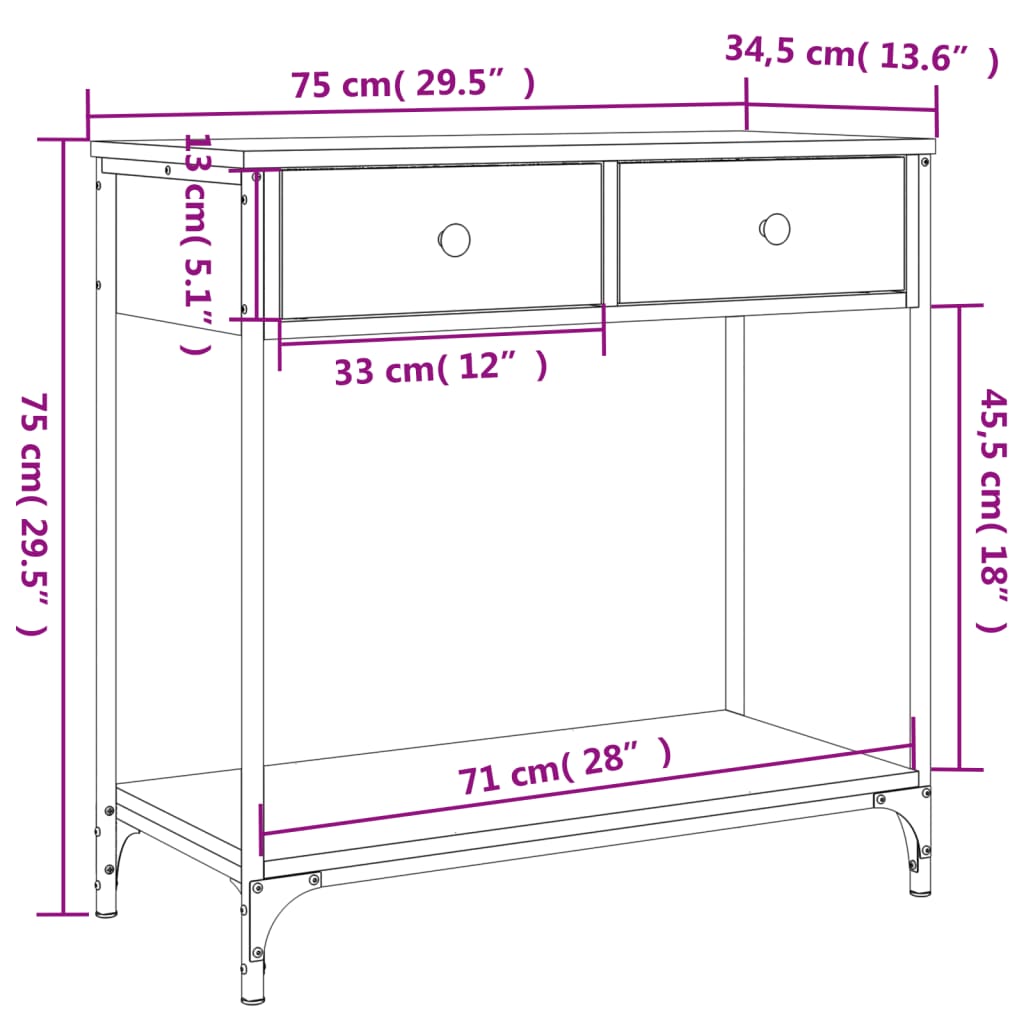 vidaXL Mesa consola 75x34,5x75 cm derivados de madeira preto