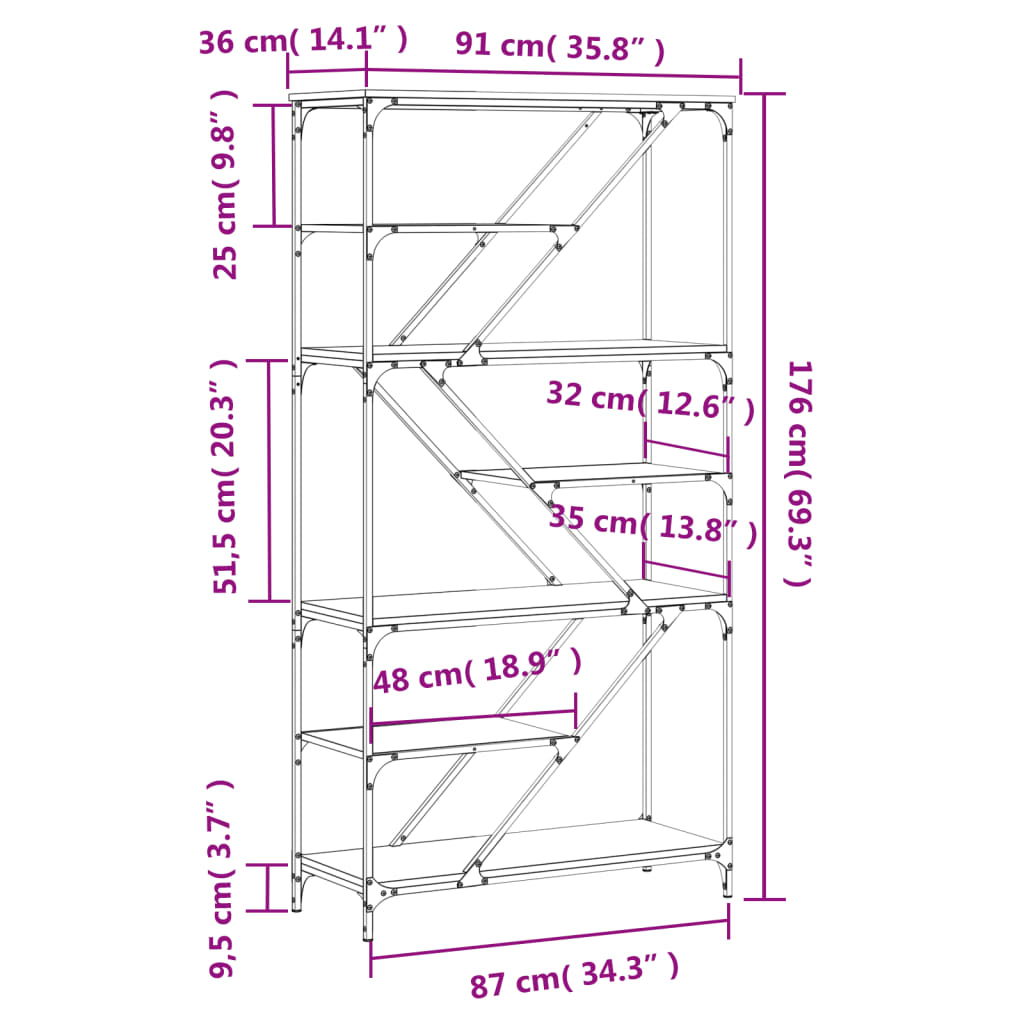 vidaXL Estante 91x36x176 cm derivados de madeira e aço carvalho sonoma