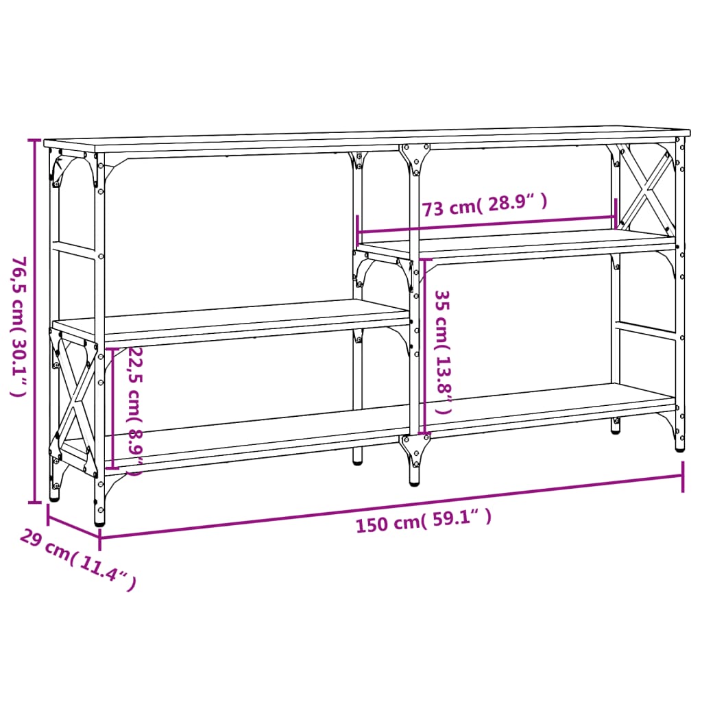 vidaXL Mesa consola 150x29x76,5 cm derivados de madeira preto