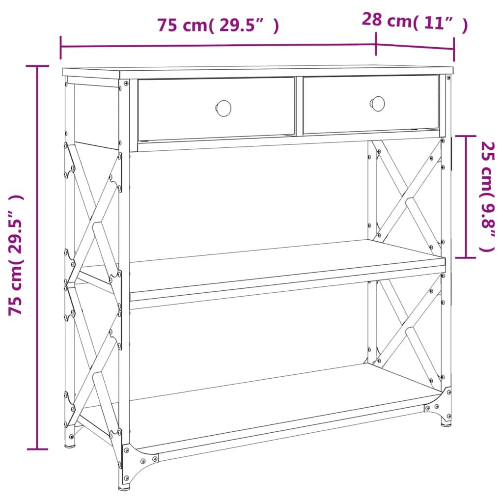 vidaXL Mesa consola 75x28x75 cm derivados de madeira carvalho sonoma