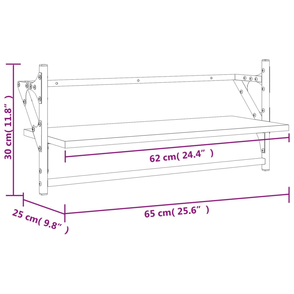 vidaXL Prateleiras de parede com barras 2 pcs 65x25x30 cm preto