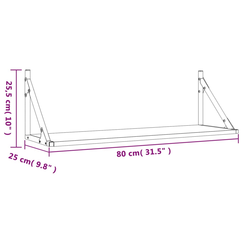 vidaXL Prateleiras de parede 2pcs 80x25x25,5cm derivados madeira preto