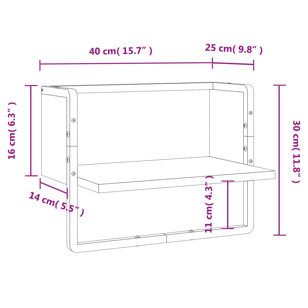 vidaXL Prateleira de parede com barra 40x25x30 cm preto