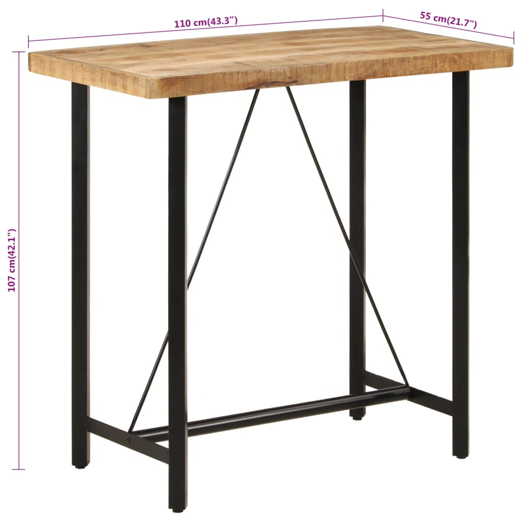 vidaXL Mesa de bar 110x55x107 cm madeira de mangueira maciça e ferro