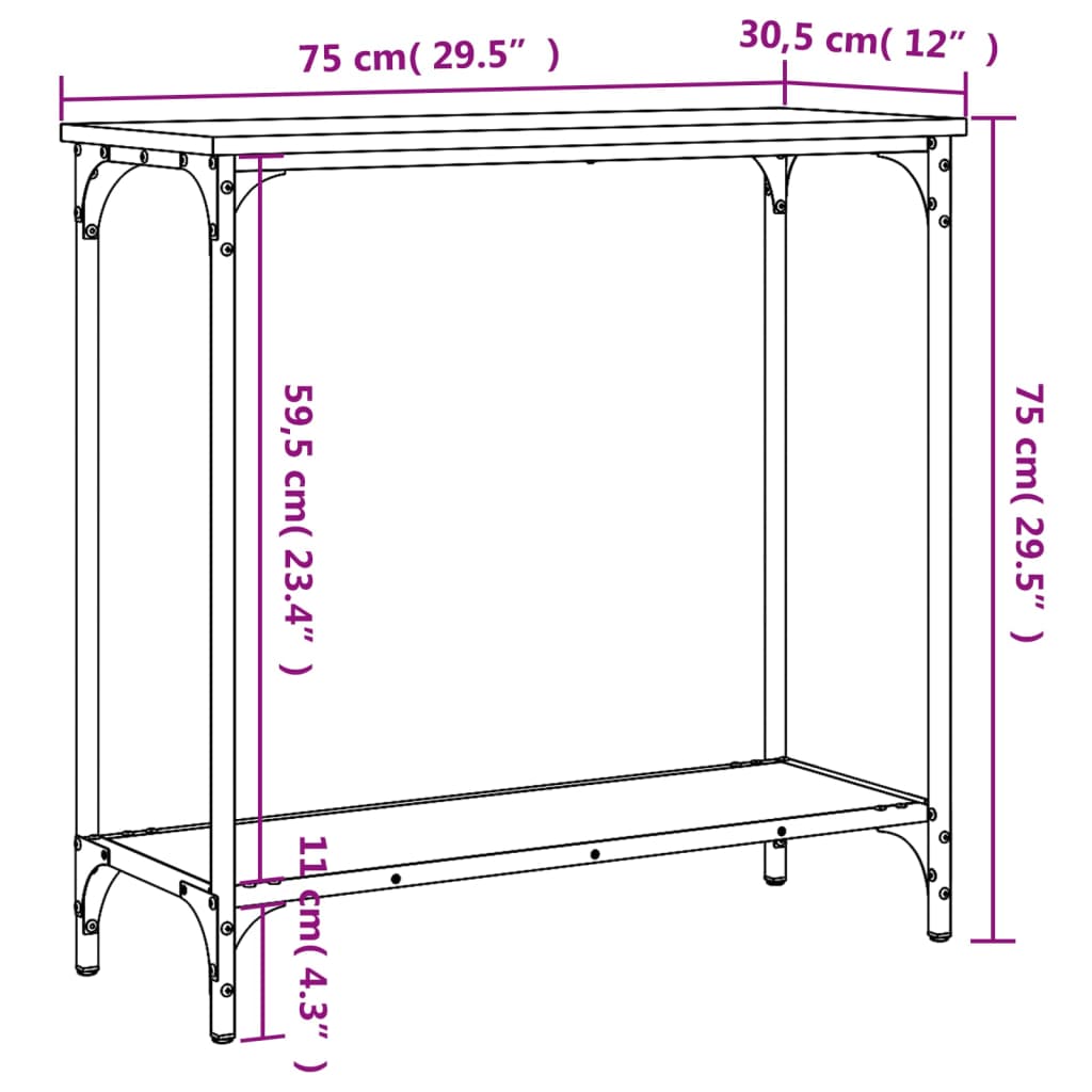 vidaXL Mesa consola 75x30,5x75 cm derivados de madeira carvalho fumado