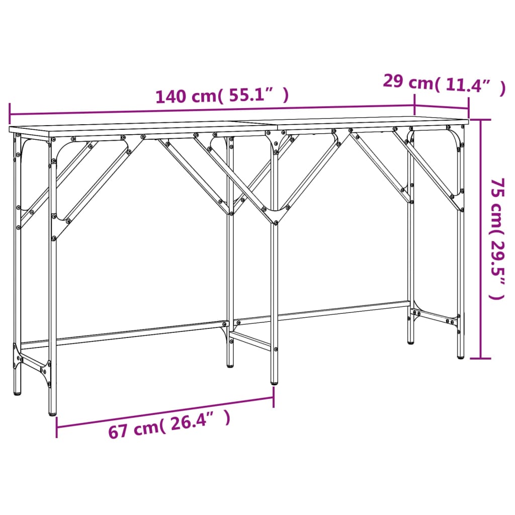 vidaXL Mesa consola 140x29x75 cm derivados madeira carvalho castanho