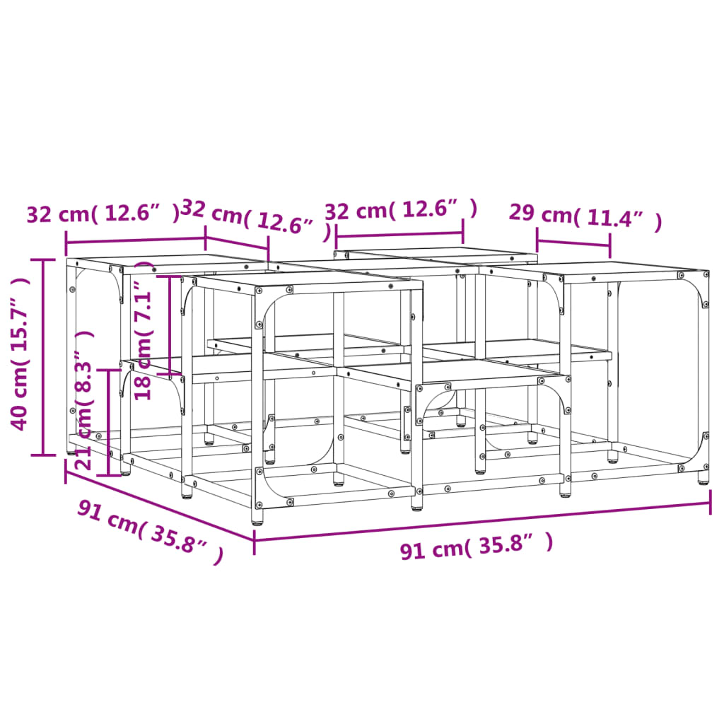 vidaXL Mesa de centro 91x91x40 cm derivados de madeira cinzento sonoma