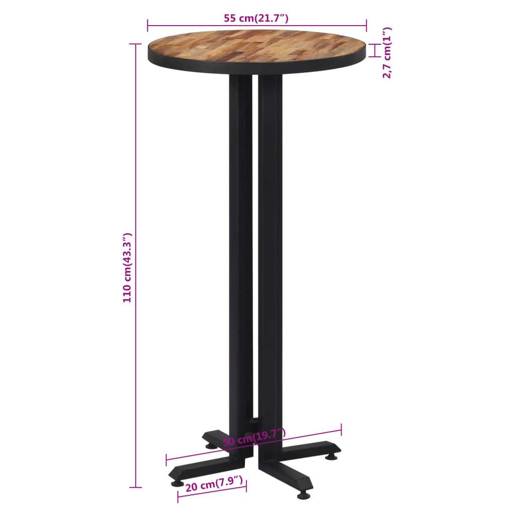 vidaXL Mesa de bar redonda Ø55x110 cm teca recuperada maciça