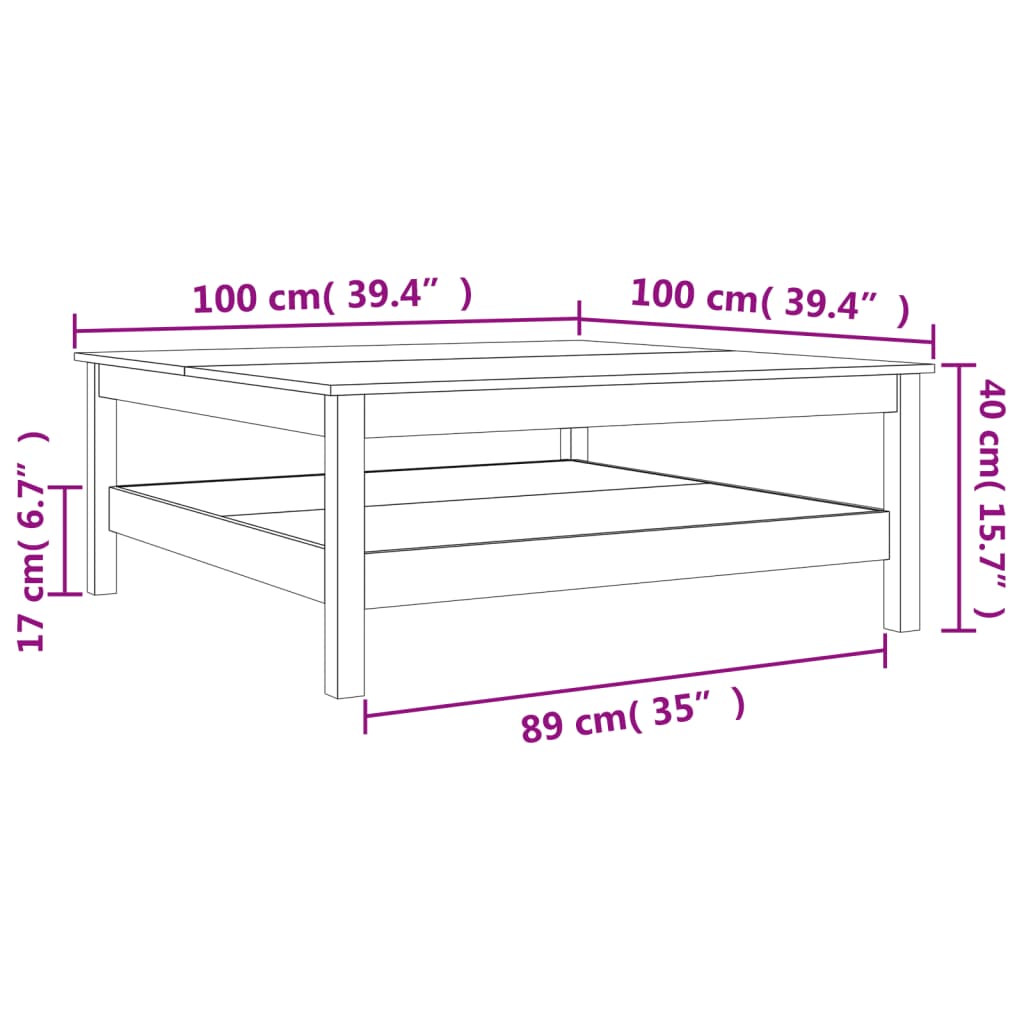 vidaXL Mesa de centro 100x100x40 cm madeira pinho maciça castanho cera