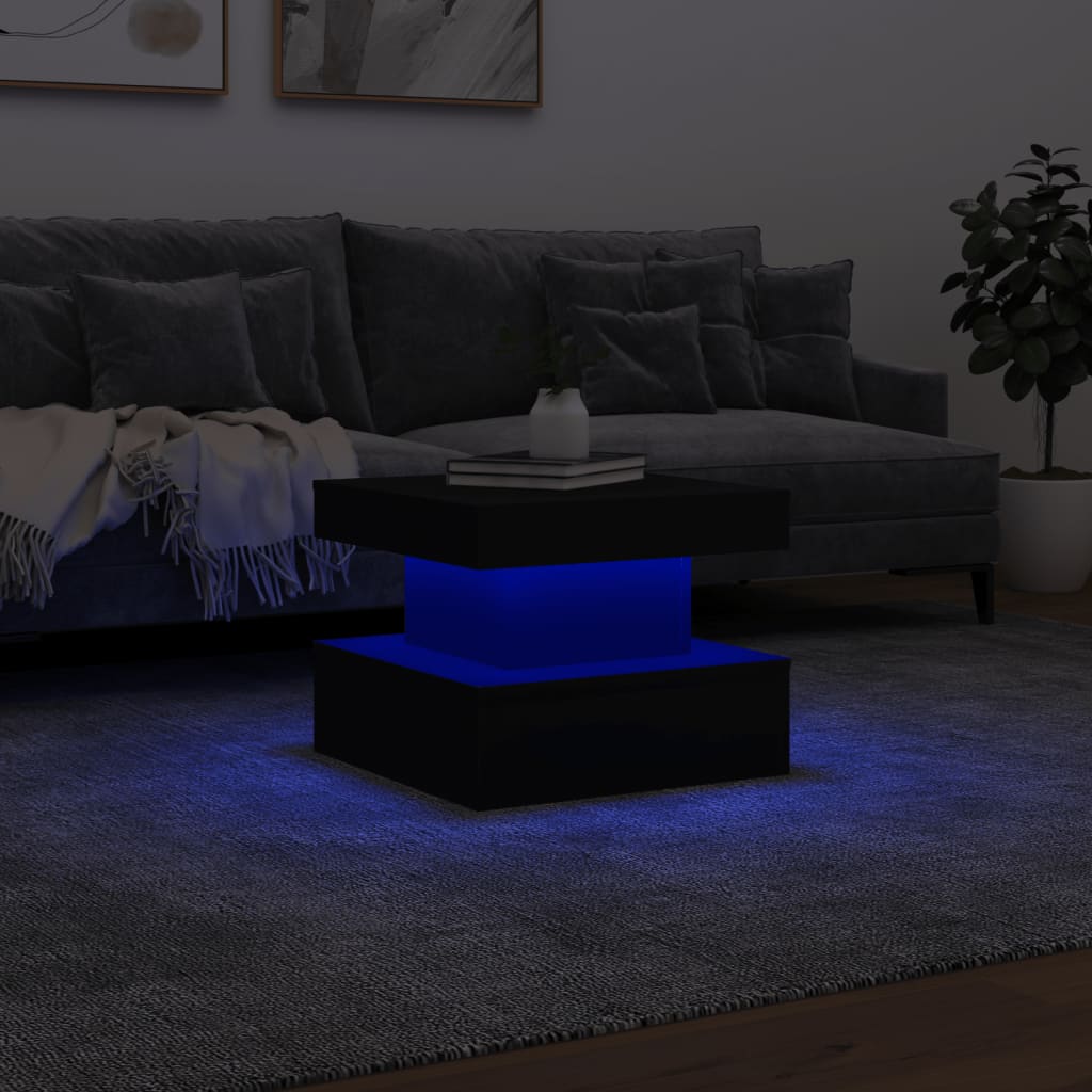 vidaXL Mesa de centro com luzes LED 50x50x40 cm preto