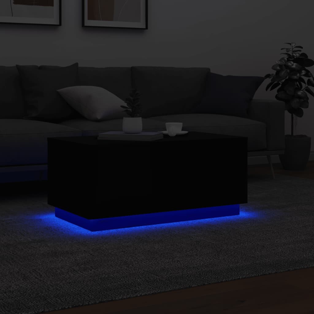 vidaXL Mesa de centro com luzes LED 90x50x40 cm preto