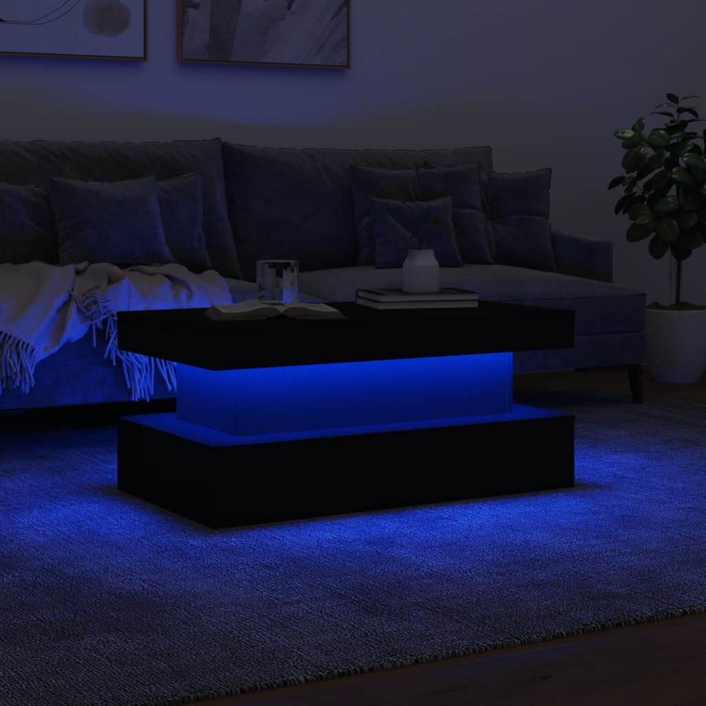 vidaXL Mesa de centro com luzes LED 90x50x40 cm preto