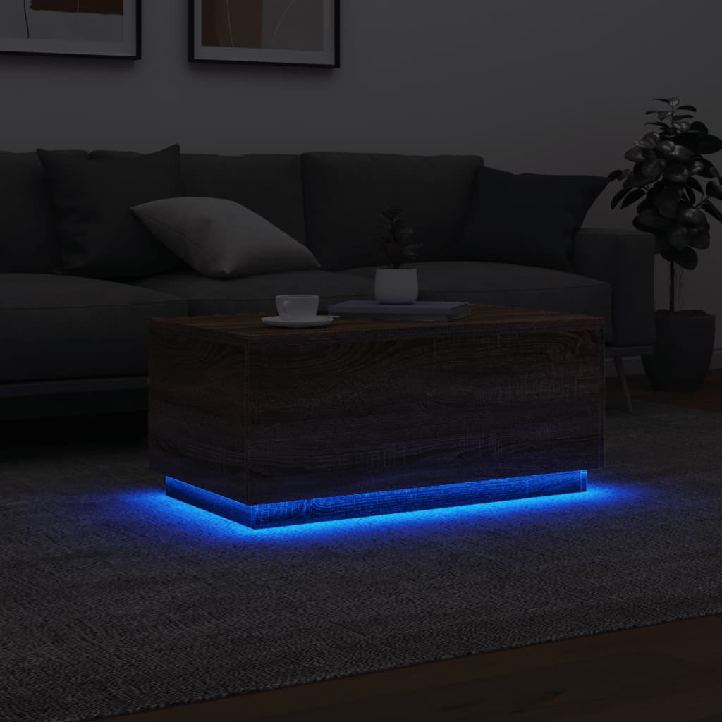 vidaXL Mesa de centro com luzes LED 90x50x40 cm carvalho castanho