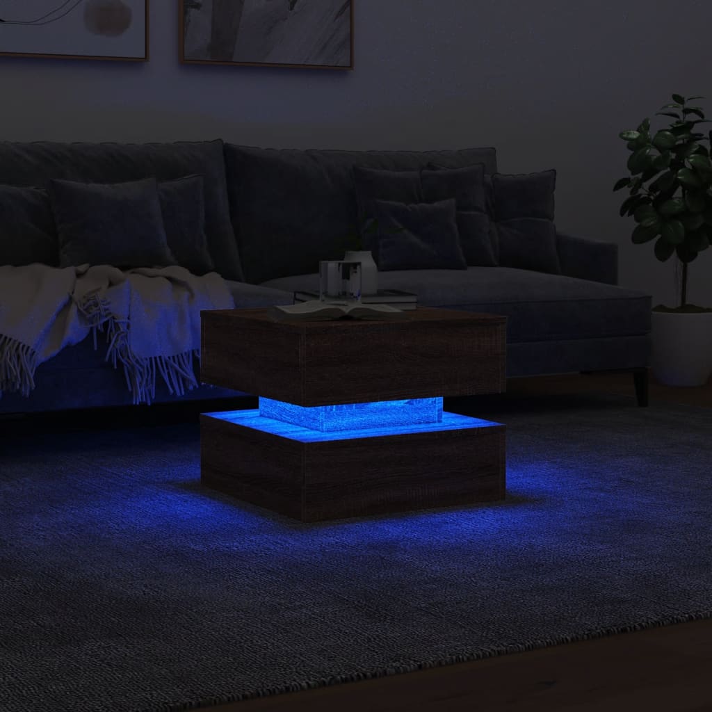 vidaXL Mesa de centro com luzes LED 50x50x40 cm carvalho castanho