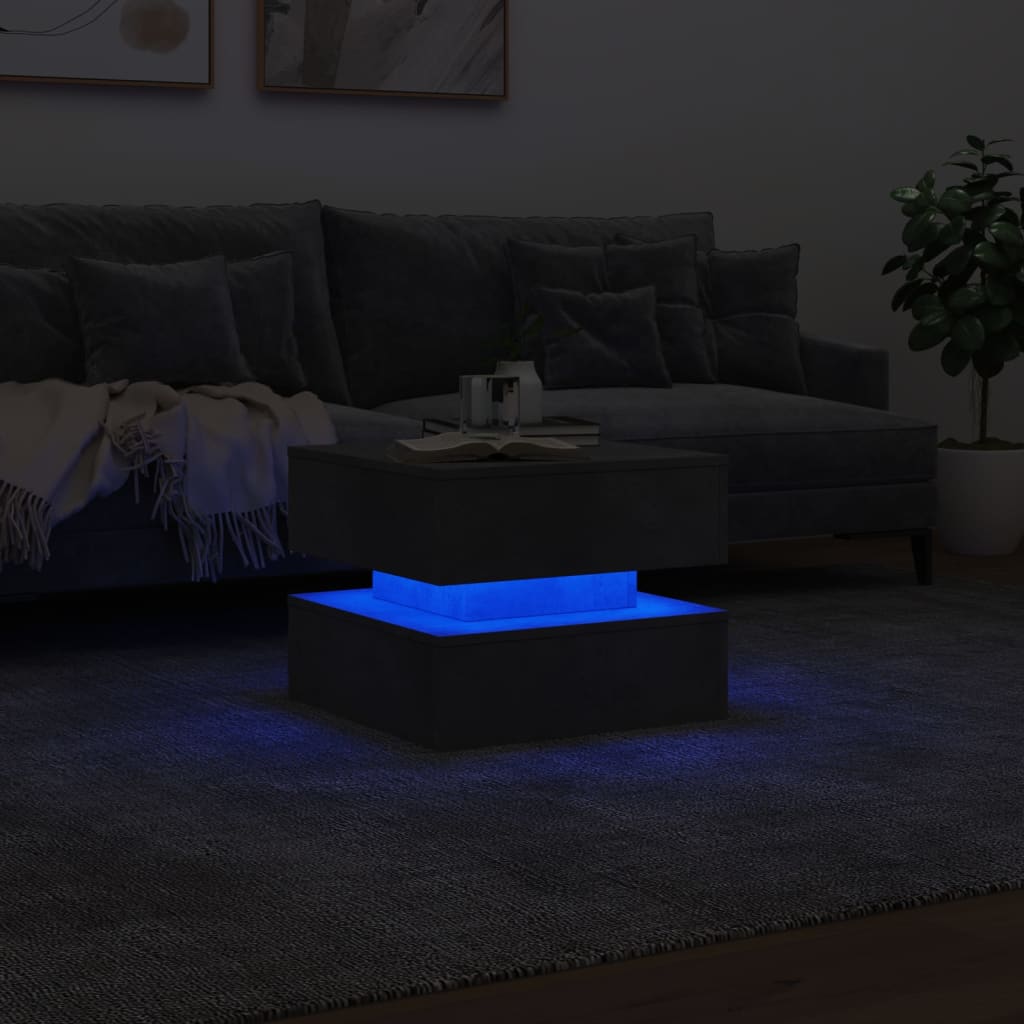 vidaXL Mesa de centro com luzes LED 50x50x40 cm cinzento cimento