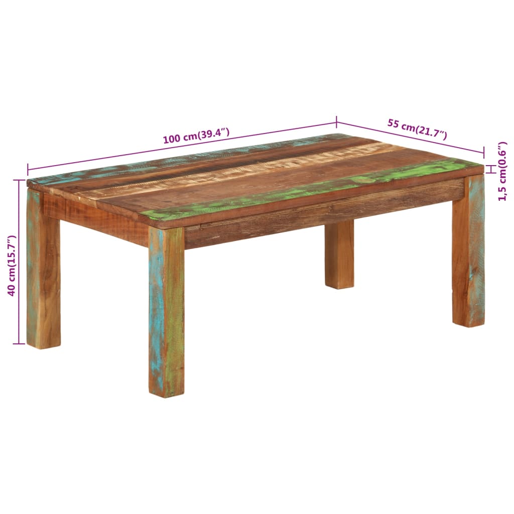 vidaXL Mesa de centro 100x55x40 cm madeira recuperada maciça