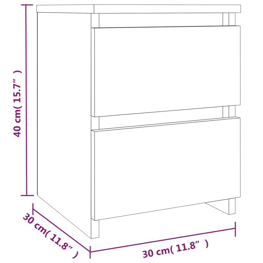 vidaXL Mesa cabeceira 2pcs 30x30x40 cm madeira sonoma processada cinza