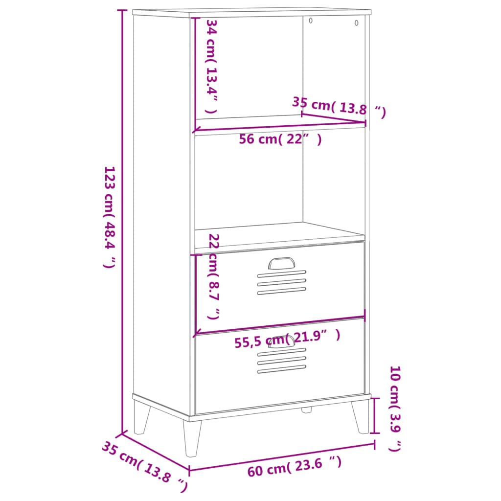 vidaXL Estante VIKEN 60x35x123 cm derivados de madeira branco