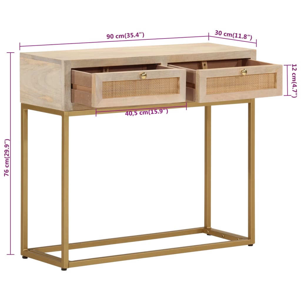 vidaXL Mesa consola 90x30x76 cm madeira de mangueira maciça e ferro