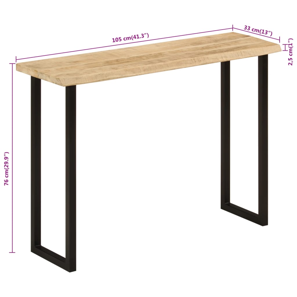 vidaXL Mesa consola c/ borda viva 105x33x76cm madeira mangueira maciça