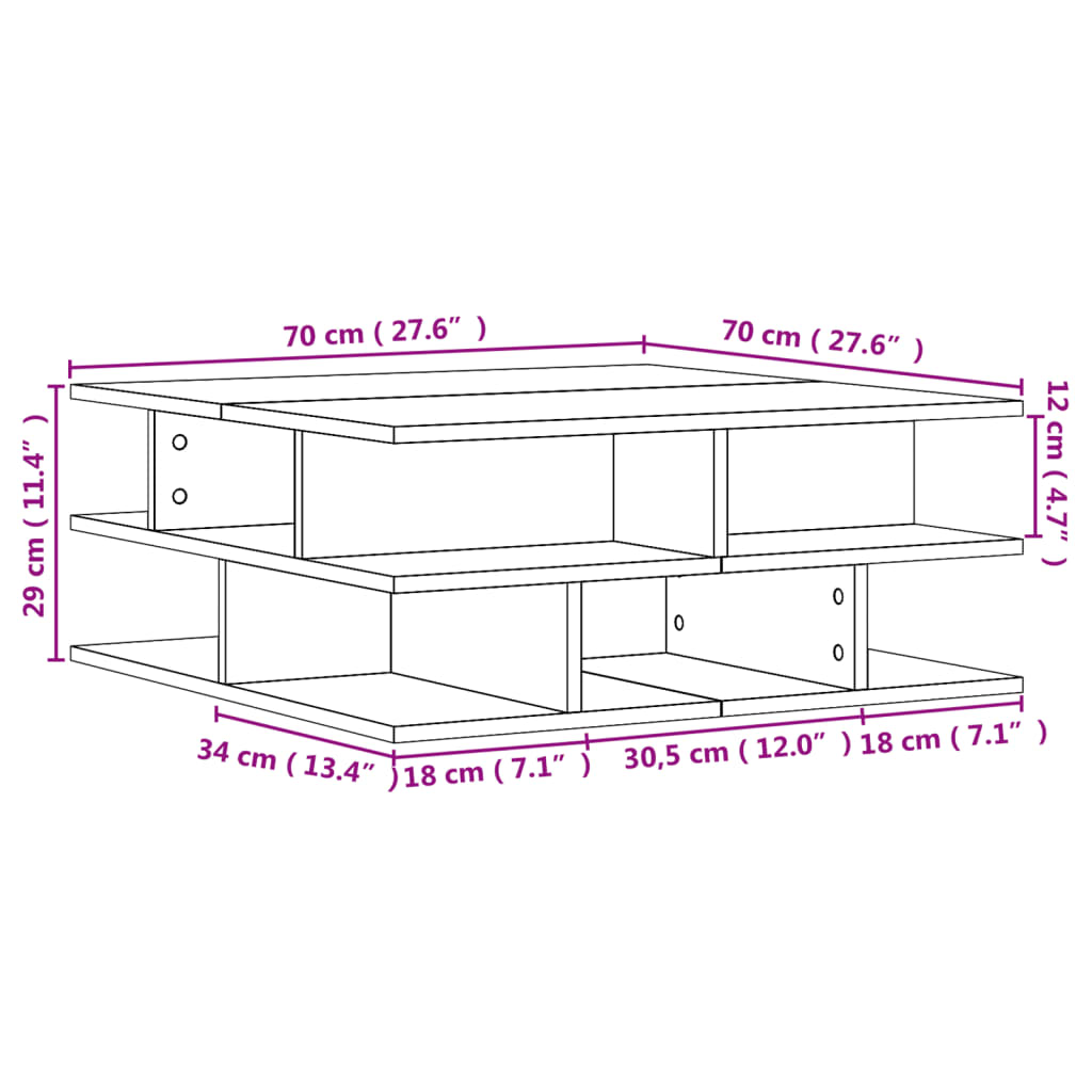 vidaXL Mesa de centro 70x70x29 cm derivados madeira carvalho castanho