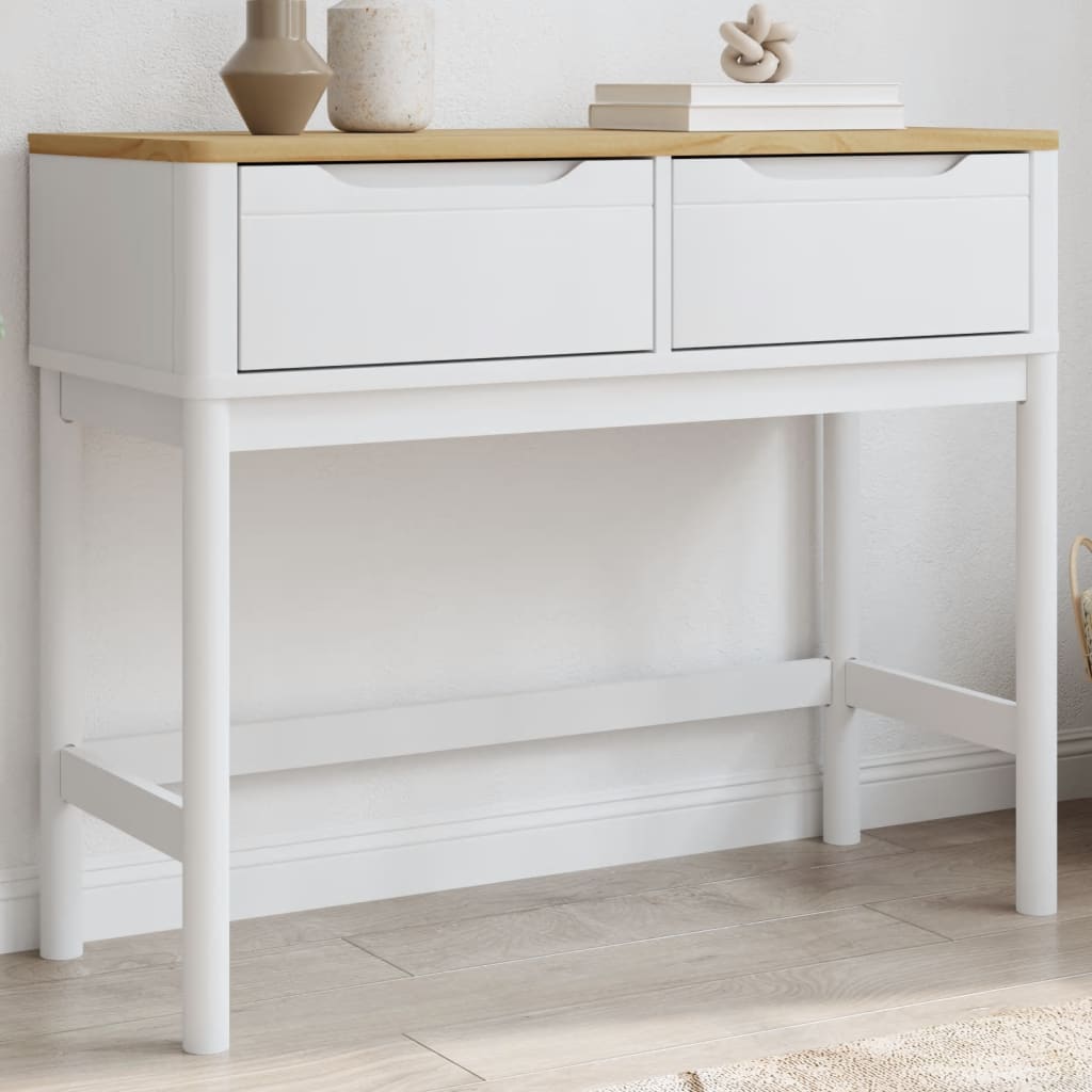 vidaXL Mesa consola FLORO 89,5x36,5x73 cm pinho maciço branco