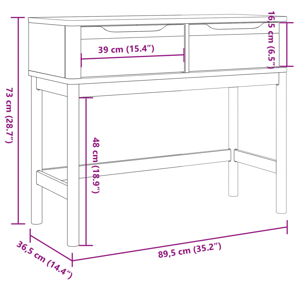 vidaXL Mesa consola FLORO 89,5x36,5x73 cm pinho maciço branco