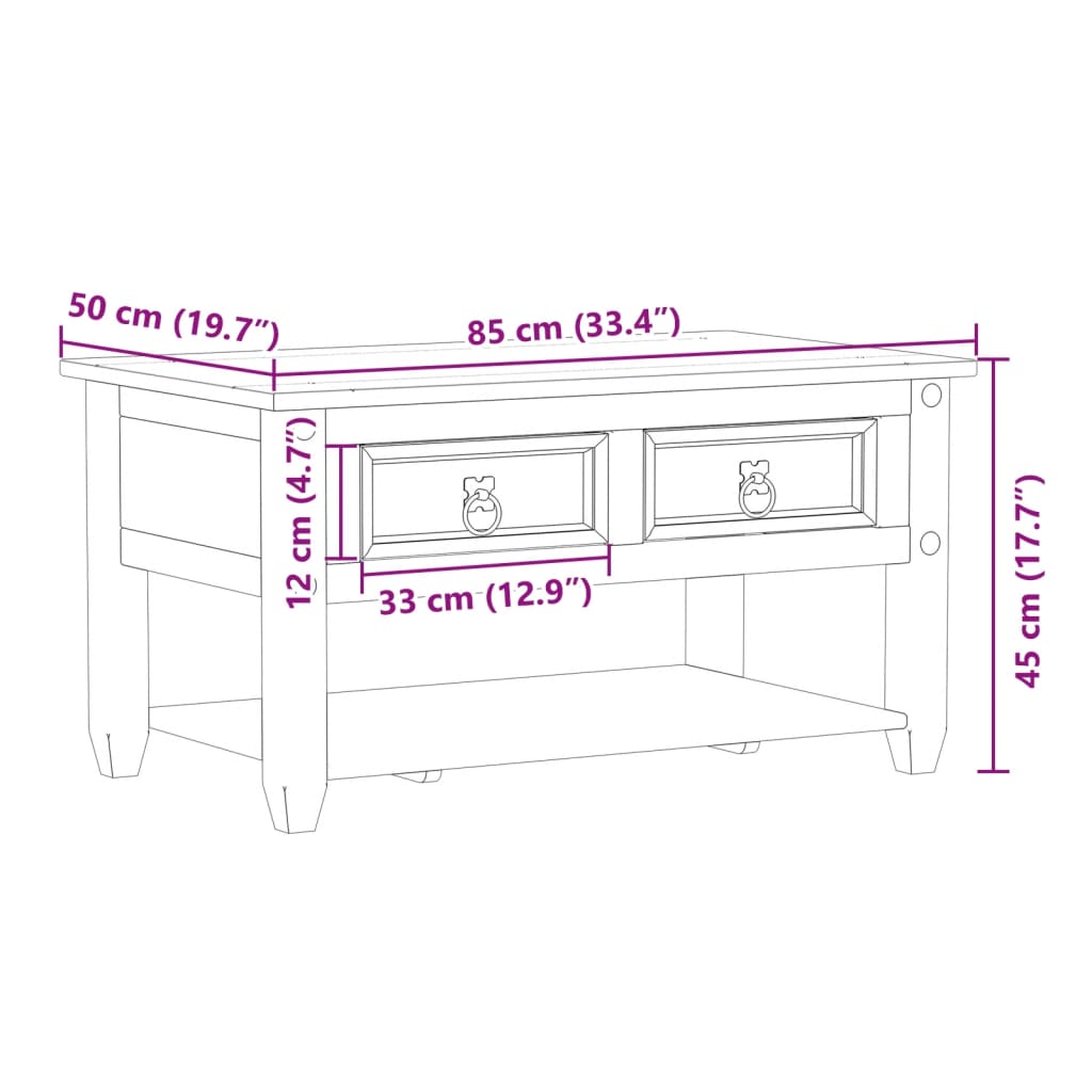 vidaXL Mesa de centro com gavetas Corona 85x50x45 cm pinho maciço