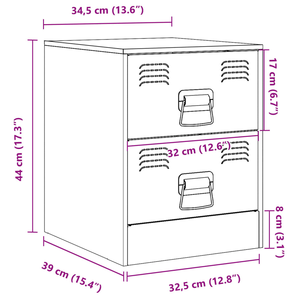 vidaXL Mesas de cabeceira 2 pcs 34,5x39x44 cm aço branco