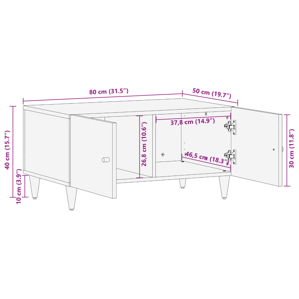 vidaXL Mesa de centro 80x50x40 cm madeira de mangueira maciça