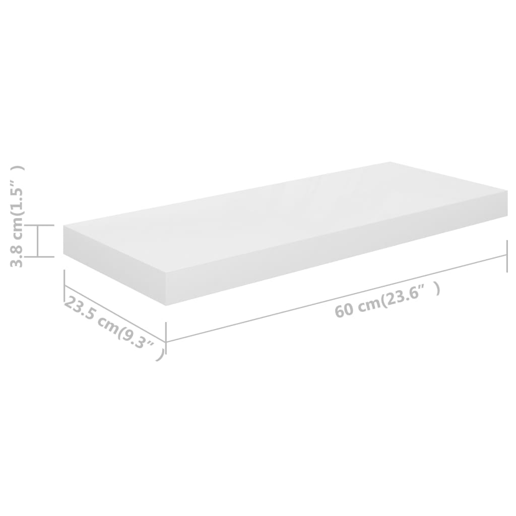 vidaXL Prateleiras de parede suspensas 2 pcs 60x23,5x3,8cm MDF branco