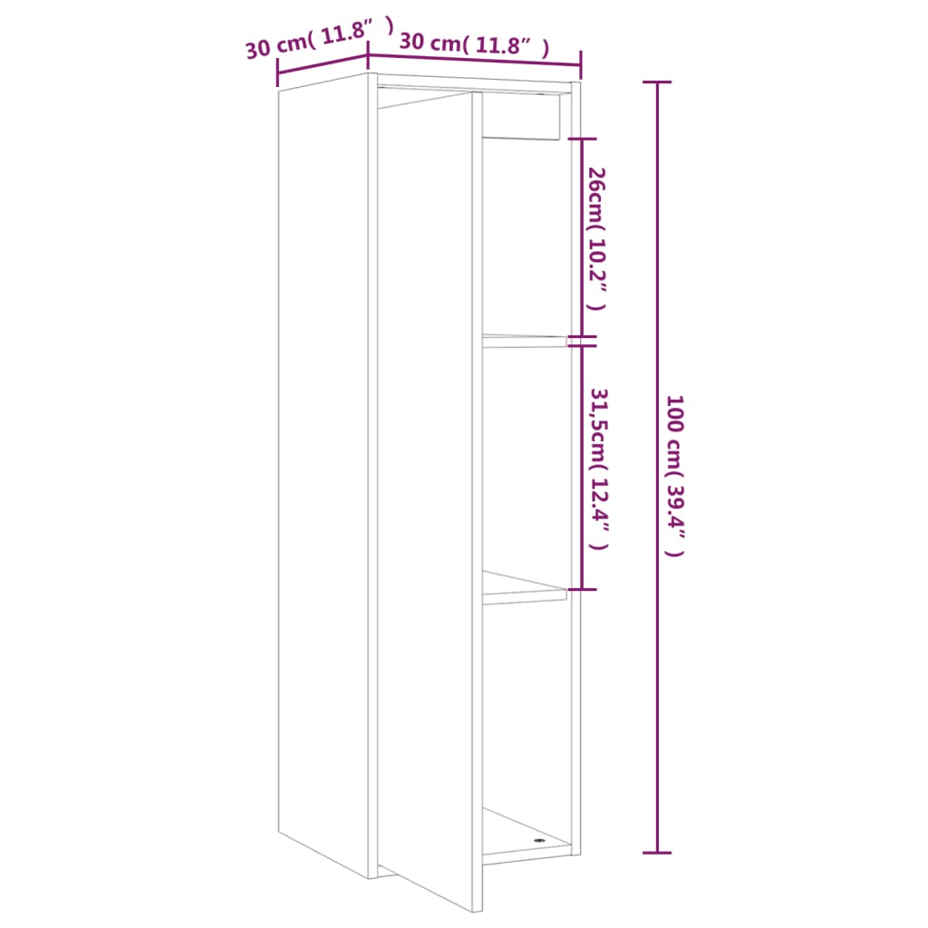 vidaXL Armários de parede 2 pcs 30x30x100 cm pinho maciço cinza