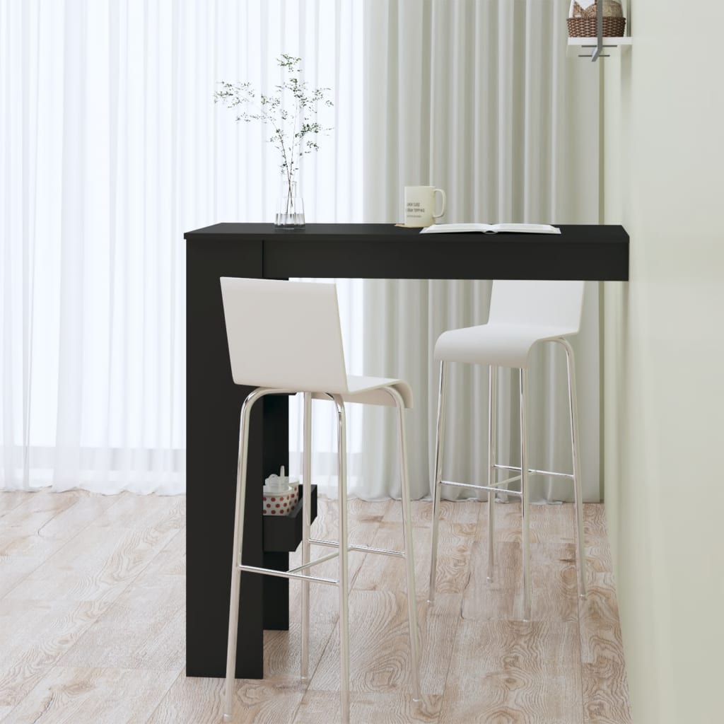 vidaXL Mesa de bar p/ parede 102x45x103,5 cm derivados madeira preto