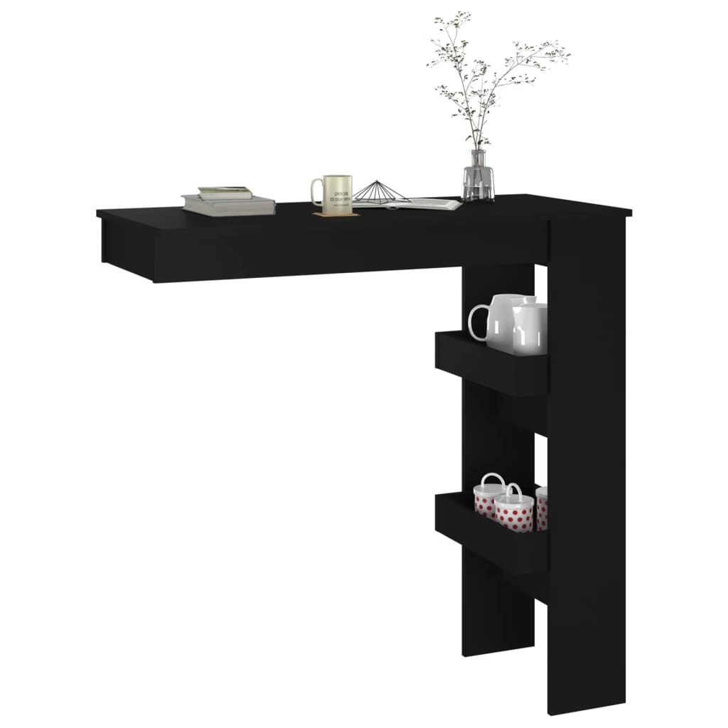 vidaXL Mesa de bar p/ parede 102x45x103,5 cm derivados madeira preto