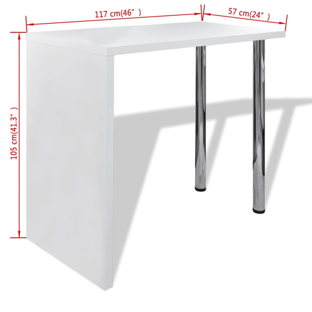 vidaXL Mesa de bar em MDF com 2 pernas de aço, branco brilhante