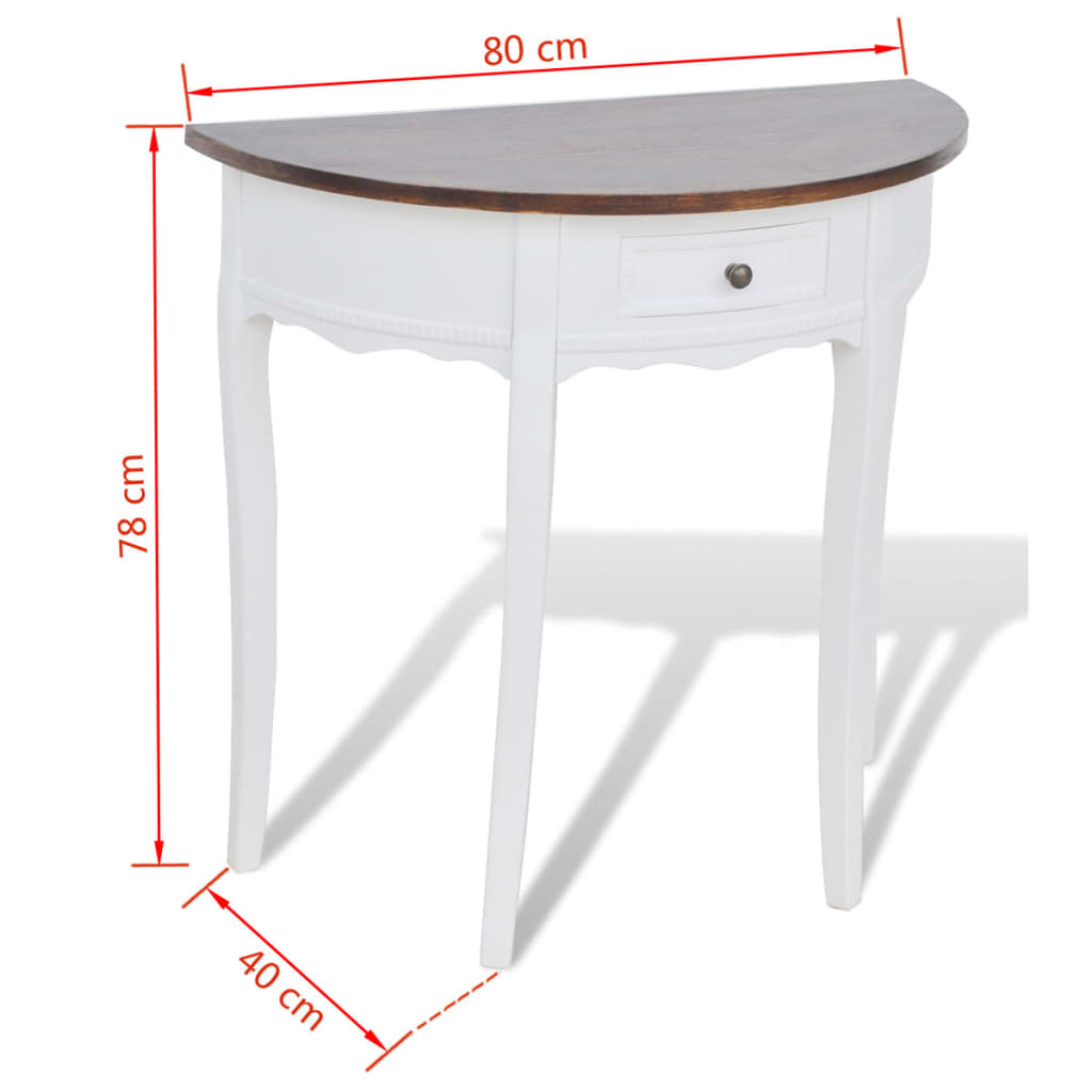 vidaXL Mesa consola meia-lua com gaveta e tampo castanho