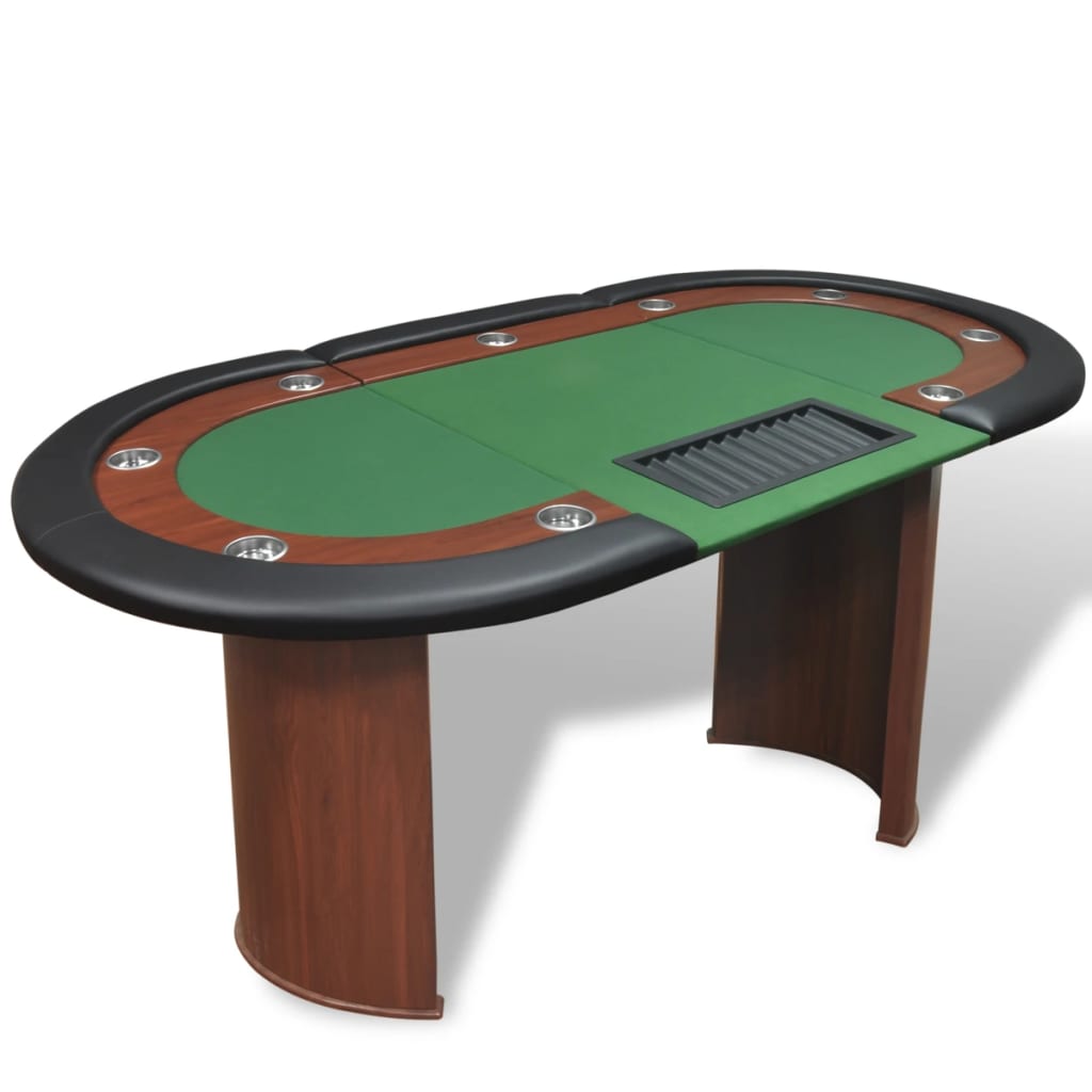 vidaXL Mesa poker 10 jogadores c/ área crupiê e tabuleiro fichas verde