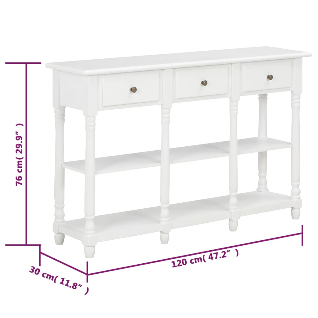 vidaXL Mesa consola 120x30x76 cm MDF branco