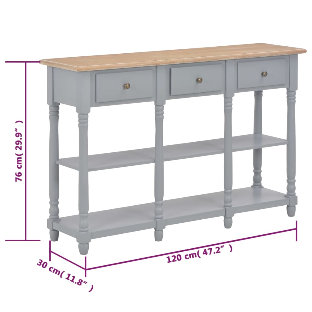 vidaXL Mesa consola 120x30x76 cm MDF cinzento