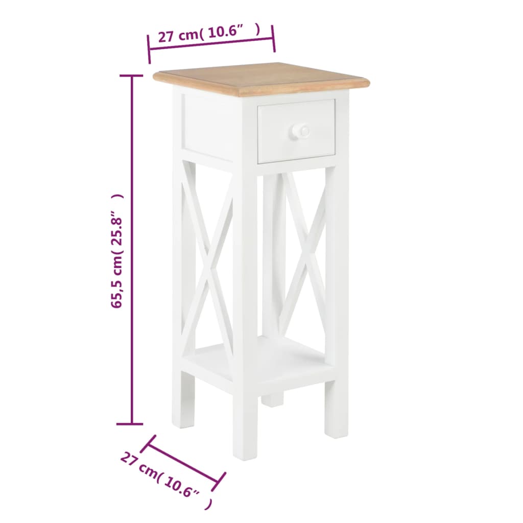 vidaXL Mesa lateral 27x27x65,5 cm madeira branco