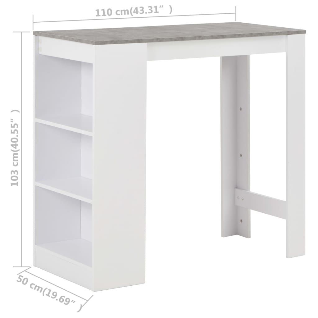 vidaXL Mesa de bar com prateleira branco 110x50x103 cm