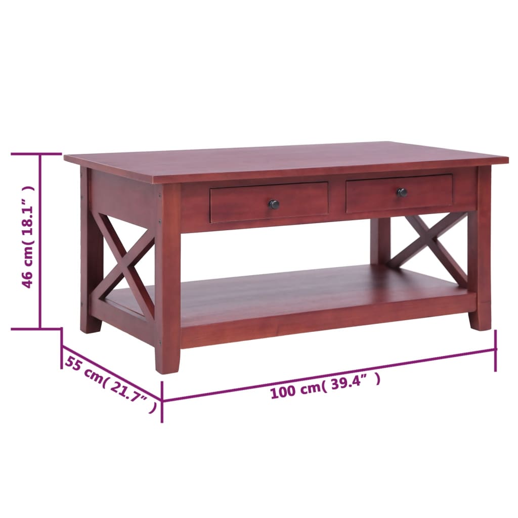 vidaXL Mesa de centro 100x55x46 cm madeira de mogno maciça castanho