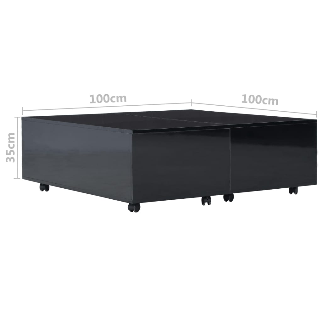 vidaXL Mesa de centro 100x100x35 cm preto brilhante